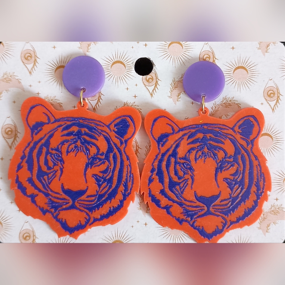 Orange and Purple Tiger Earrings
